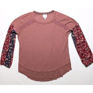 Knox Rose Waffle Knit Top Womens Large Boho Floral Sleeve Cottagecore Pink